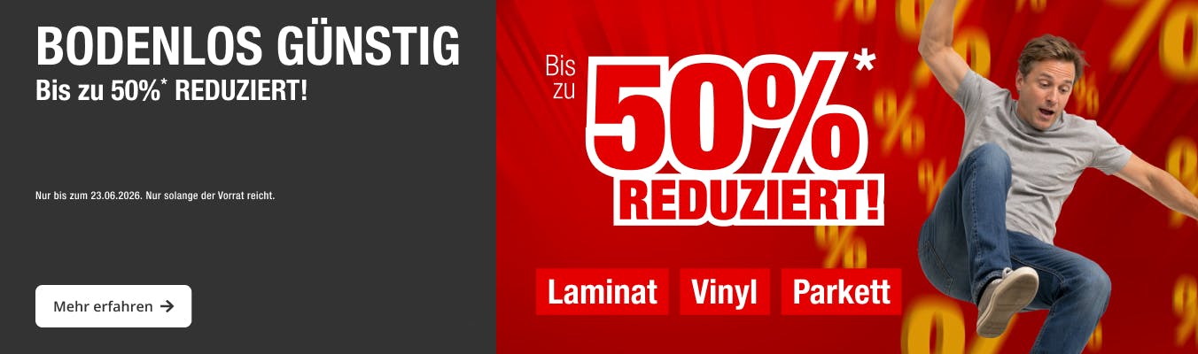 Bodenlos g&uuml;nstig: Bis zu 50 % sparen | Laminat, Vinyl & Parkett