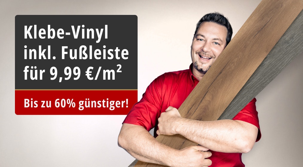 Klebe-Vinyl inkl. Fußleiste für nur 9,99 €/m²