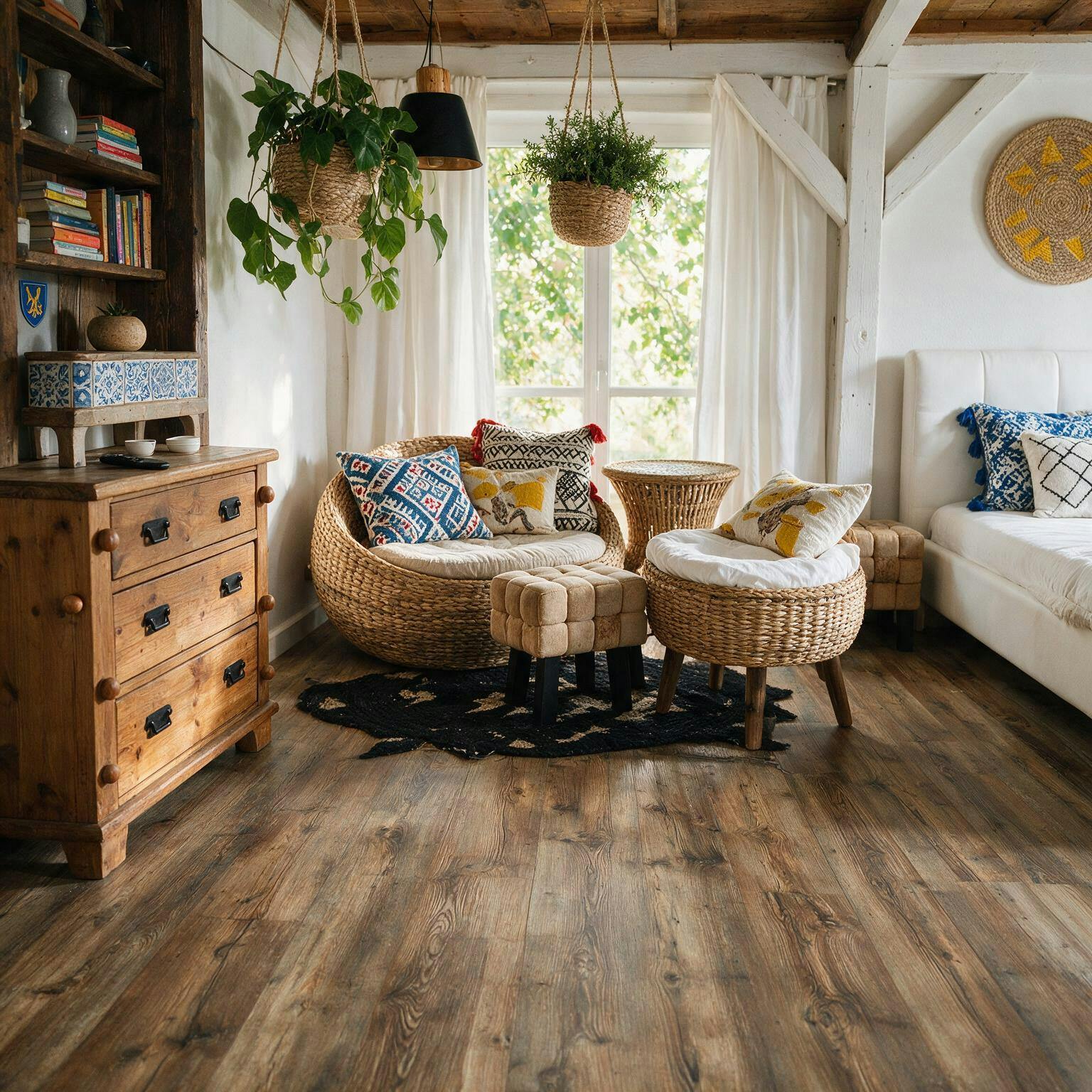 Gem&uuml;tliches Zimmer im Einrichtungsstil Boho Chic