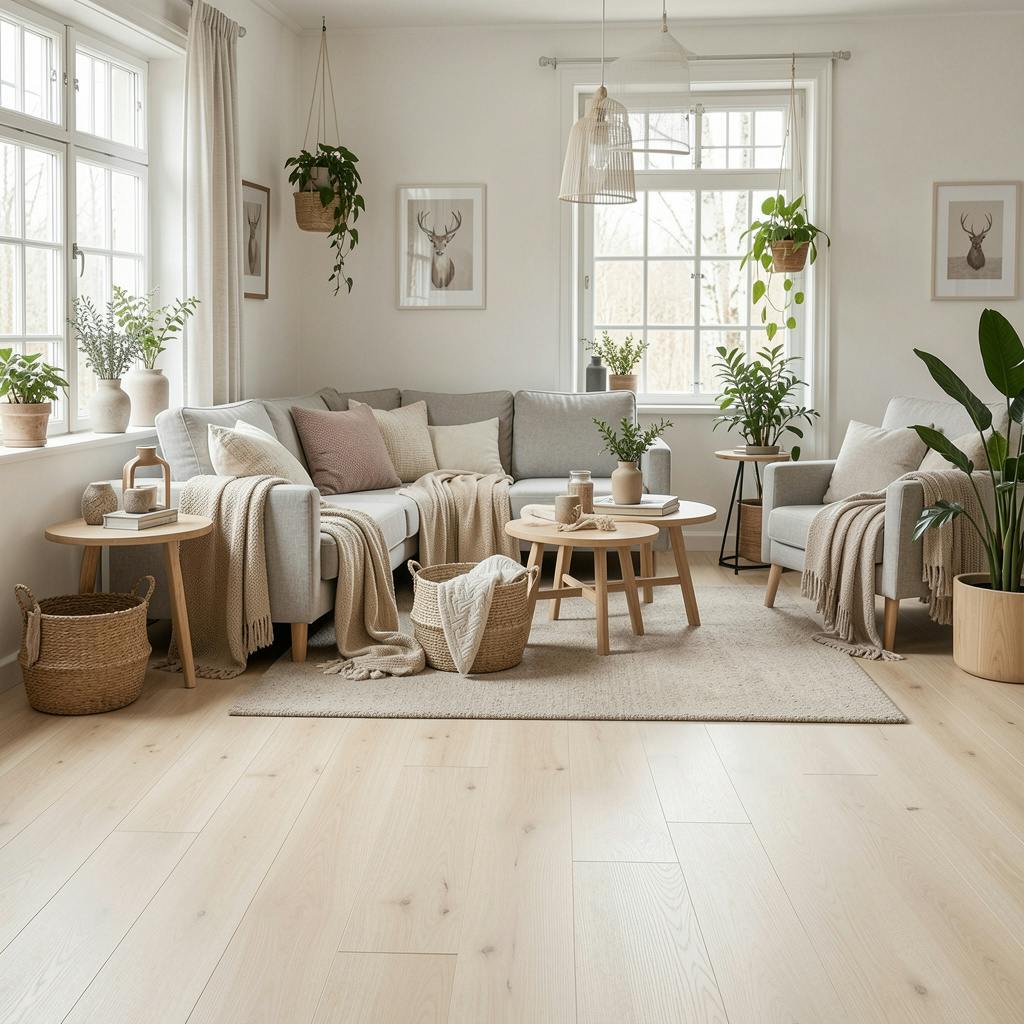 Laminat in heller Holzoptik im Wohnzimmer