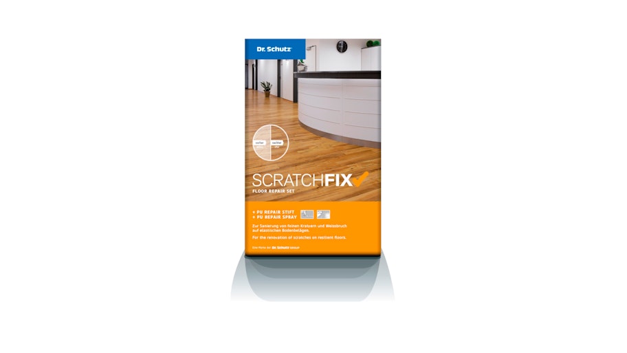 Dr. Schutz - Scratch-Fix Vinylboden Reparaturset Produktbild Musterfläche von oben schräg zoom