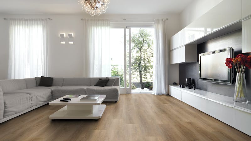 Multilayer BoDomo Premium Oakwood Produktbild Wohnzimmer - Urban mit Wohnwand zoom