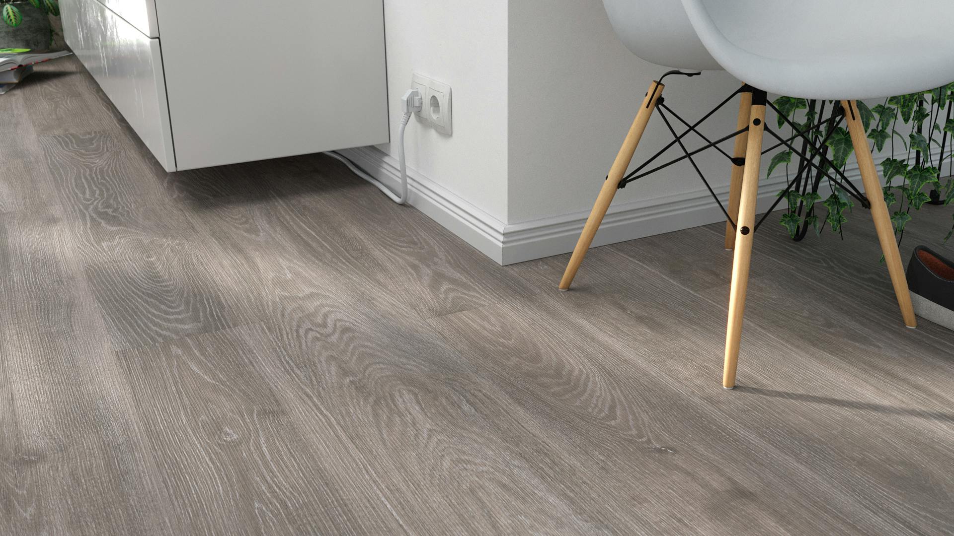 Laminat BoDomo Klassik Kalambo Oak grey Produktbild Wohnzimmer - Urban mit Wohnwand zoom