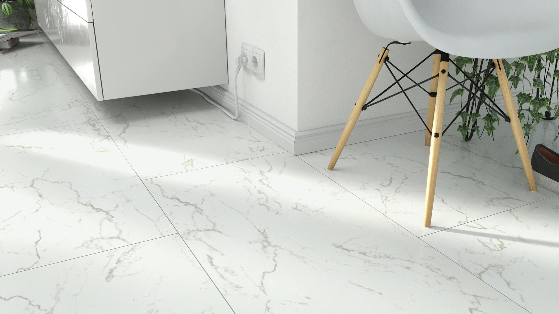 Laminat BoDomo Premium Marmor white Produktbild Wohnzimmer - Urban mit Wohnwand zoom