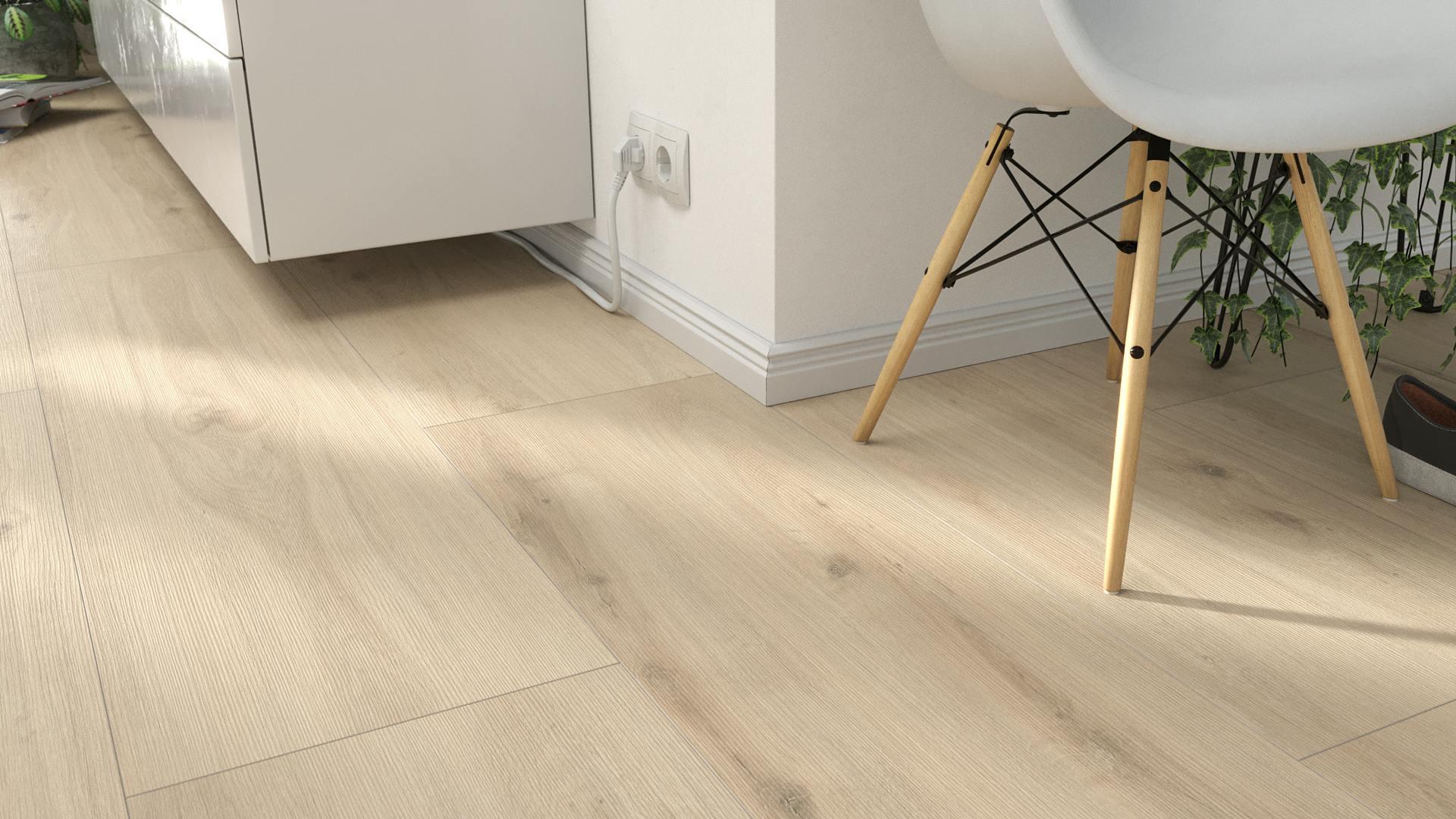 Laminat BoDomo Premium Palace Oak sand Produktbild Wohnzimmer - Urban mit Wohnwand zoom