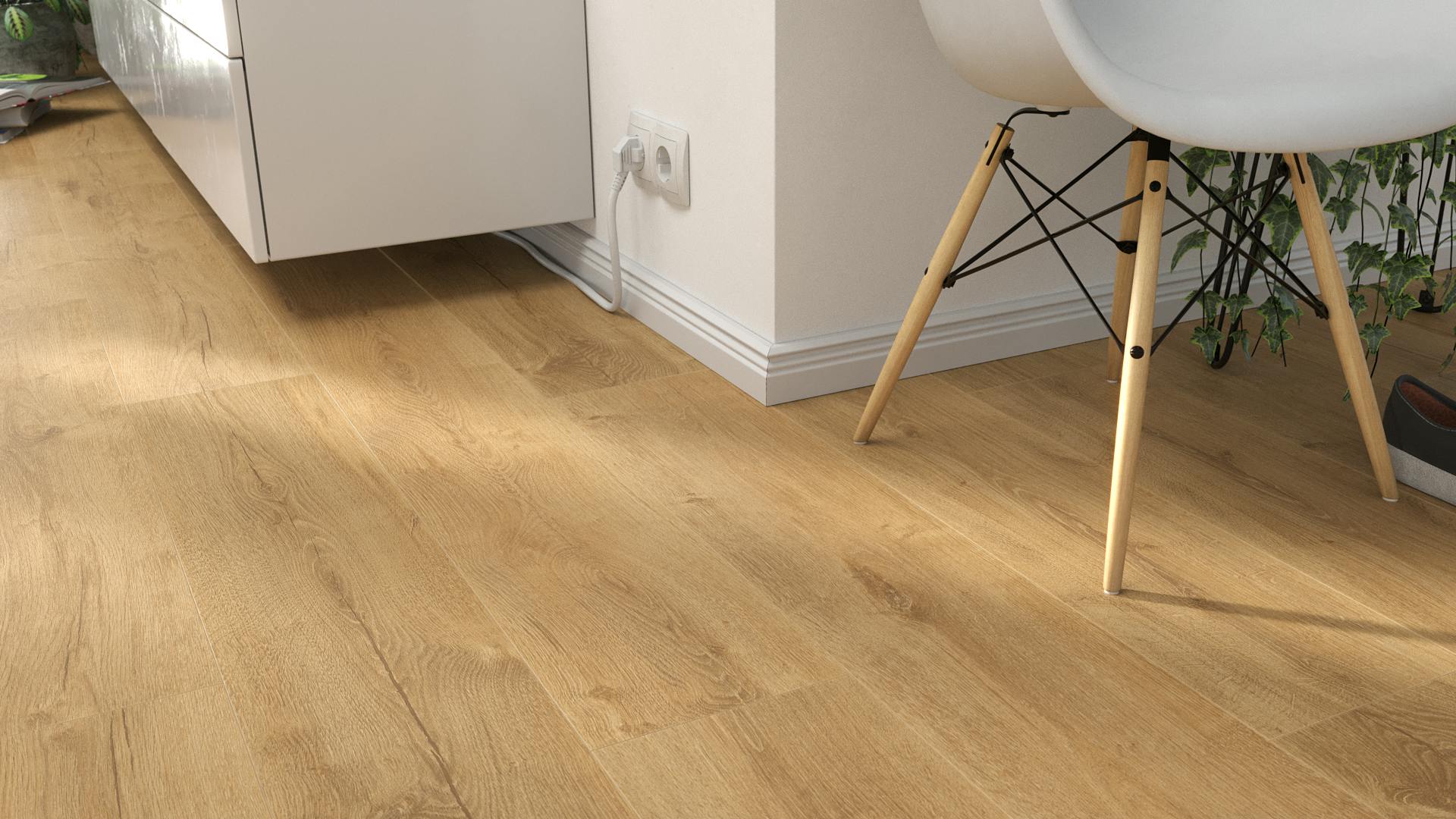 Laminat BoDomo Exquisit Cardiff Eiche natur Produktbild Wohnzimmer - Urban mit Wohnwand zoom