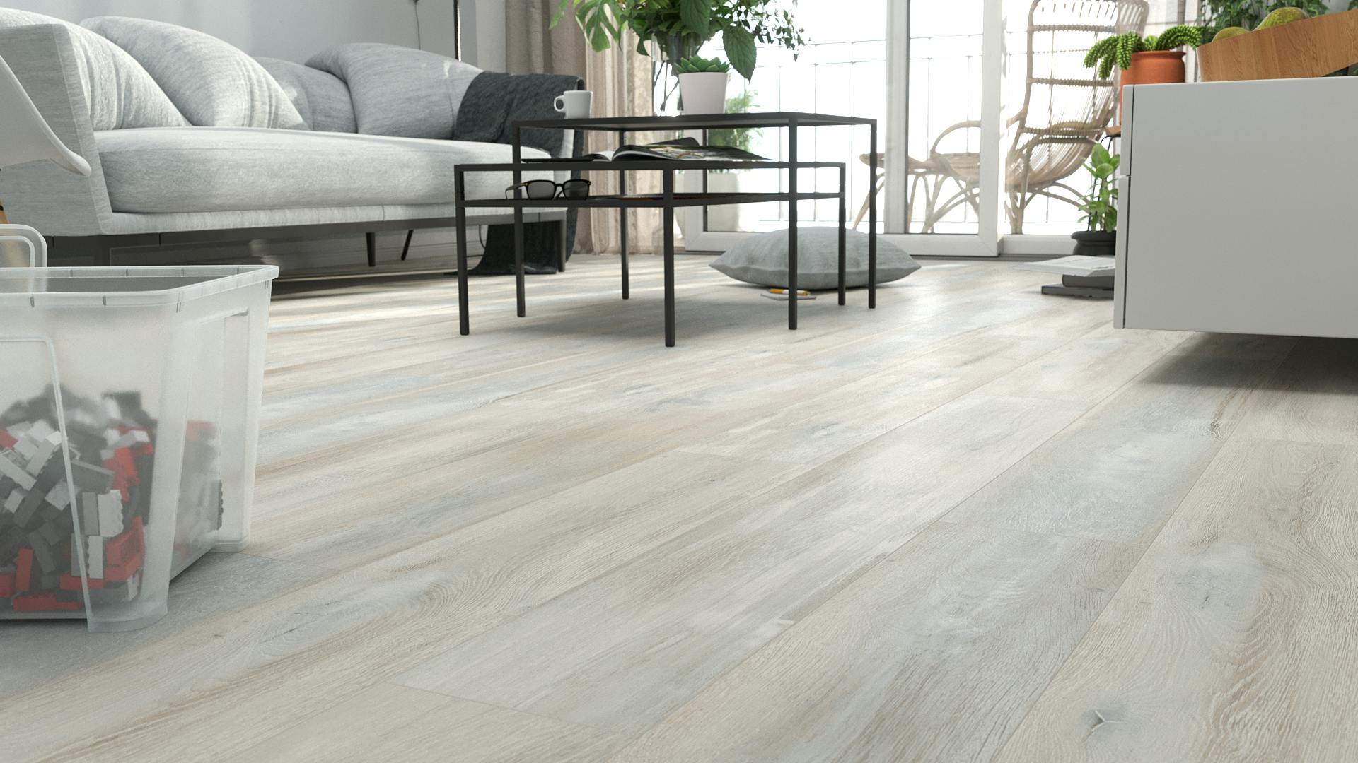 Laminat BoDomo Exquisit Silversea Oak White Produktbild Schlafzimmer - Urban zoom