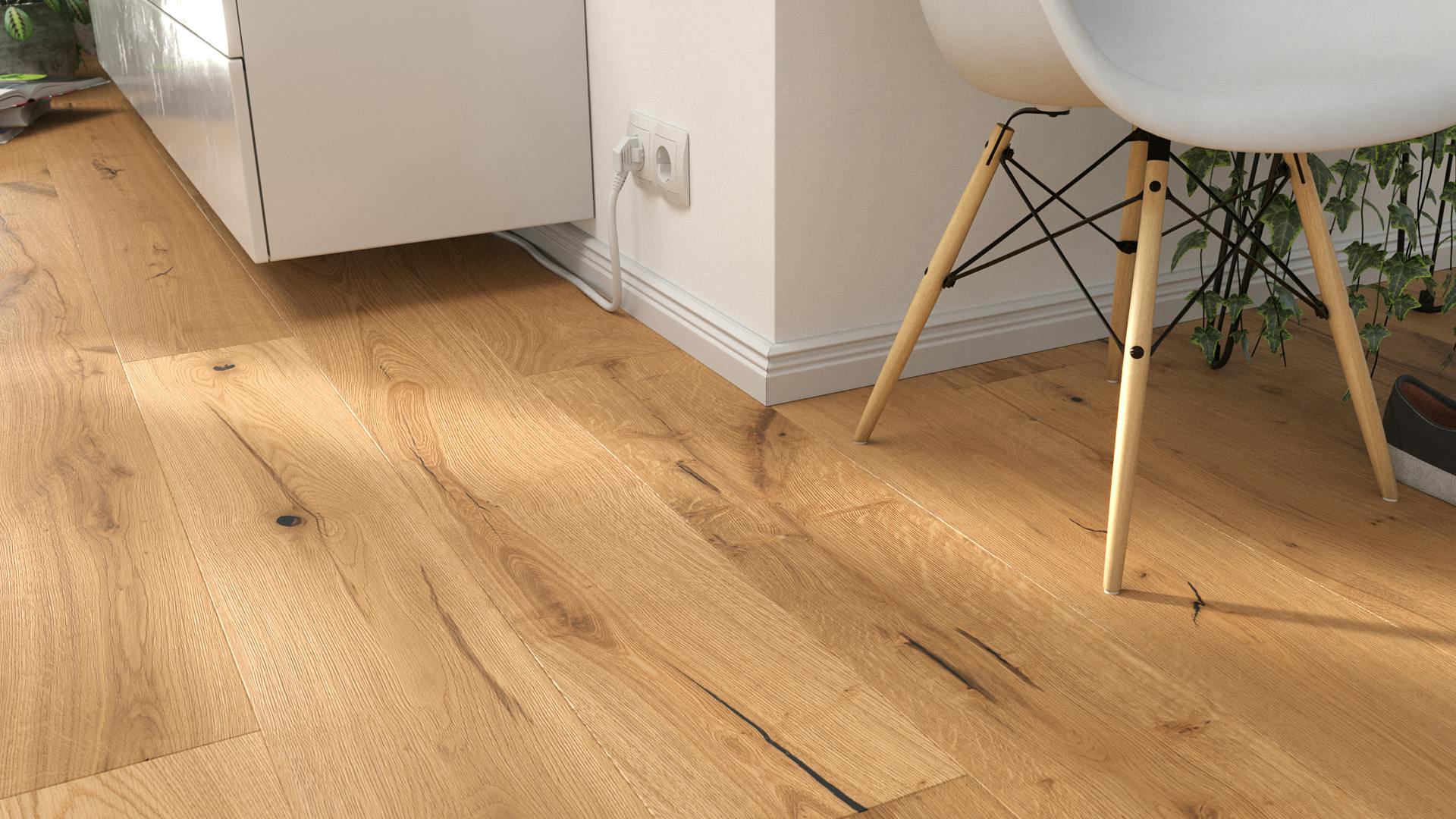 Parkett Thede & Witte Eiche Robust Produktbild Wohnzimmer - Urban mit Wohnwand zoom