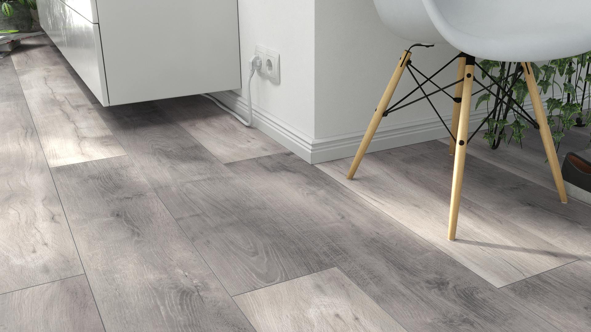 Laminat Kronoflooring O.R.C.A. Blackwater Oak Produktbild Wohnzimmer - Urban mit Wohnwand zoom