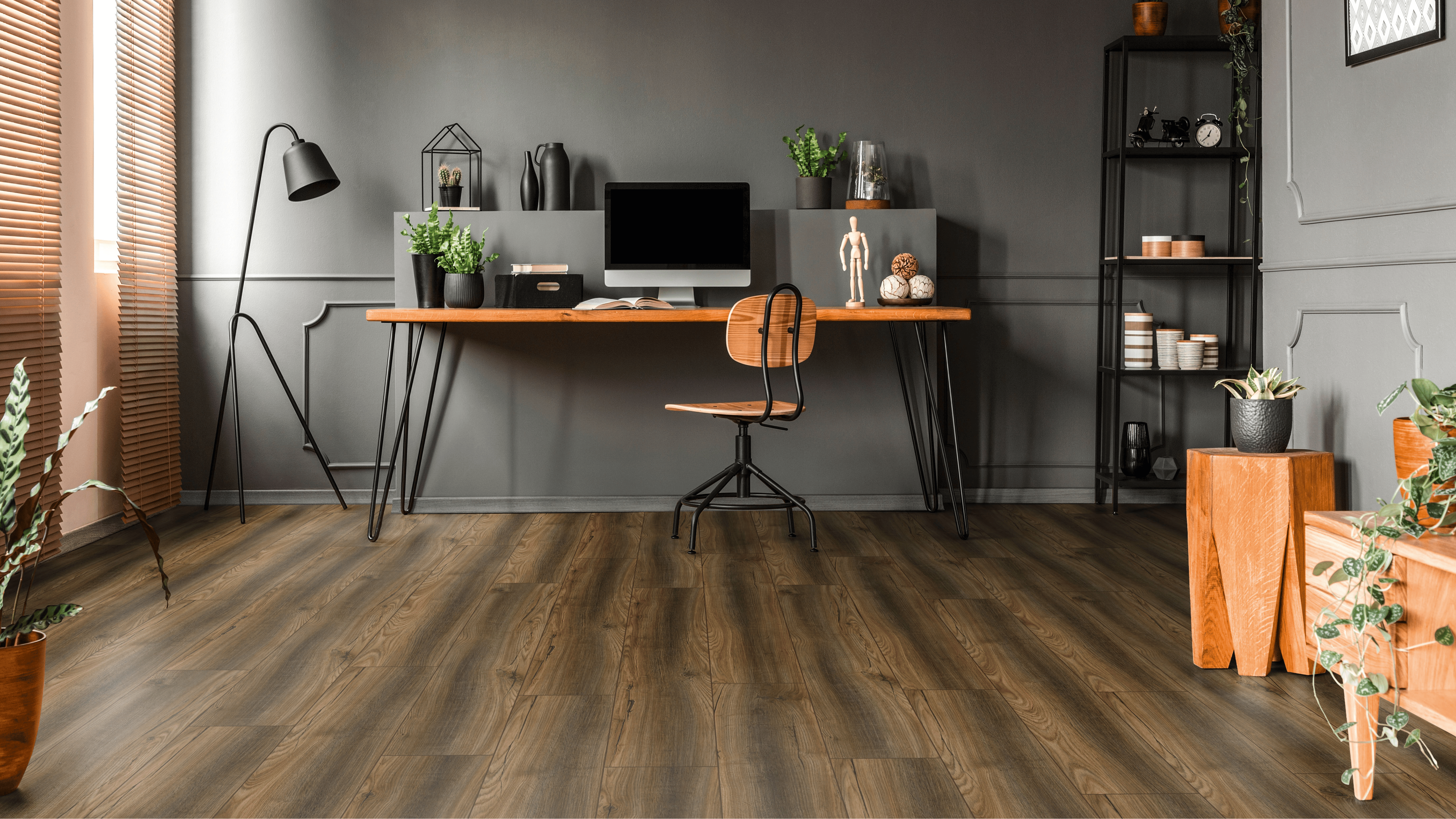 Laminat Kronotex Exquisit Port Oak Produktbild Wohnzimmer - Urban mit Wohnwand zoom