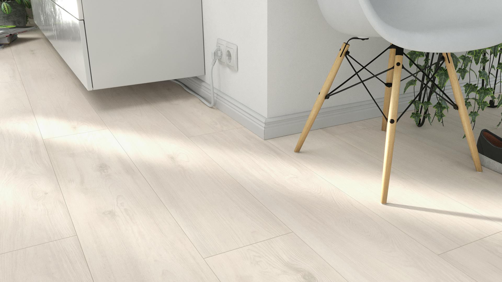 Laminat BoDomo BoDomo Exquisit Pinie wei&szlig; Produktbild Wohnzimmer - Urban mit Wohnwand zoom