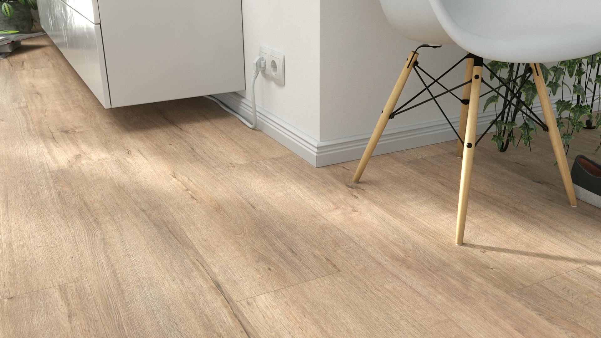 Laminat BoDomo Premium Marmo Oak natur Produktbild Wohnzimmer - Urban mit Wohnwand zoom