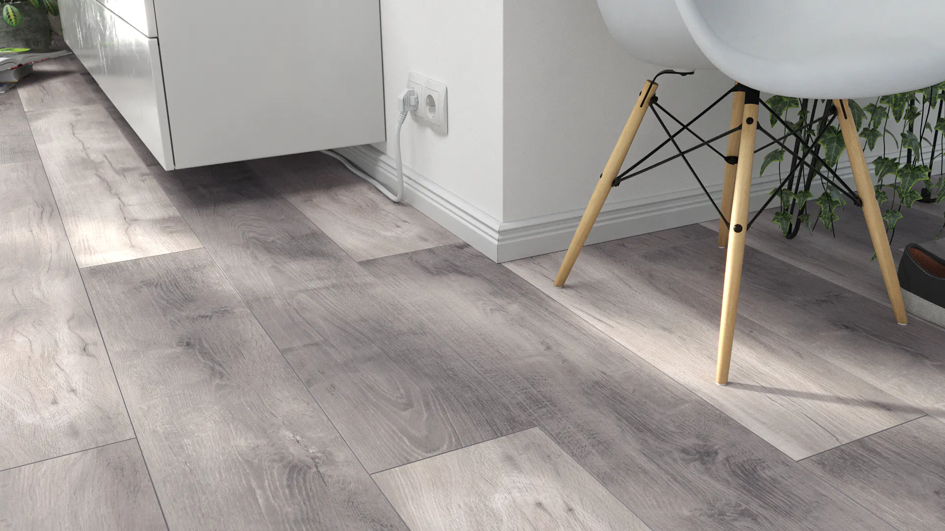 Laminat Kronoflooring O.R.C.A. Blackwater Oak Produktbild Wohnzimmer - Urban mit Wohnwand zoom
