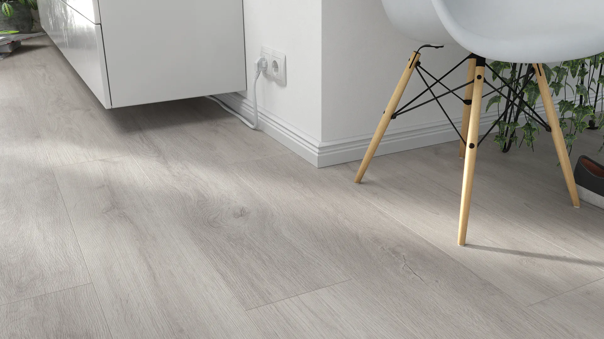 Laminat Kronotex Grand Eiche Grau Produktbild Wohnzimmer - Urban mit Wohnwand zoom