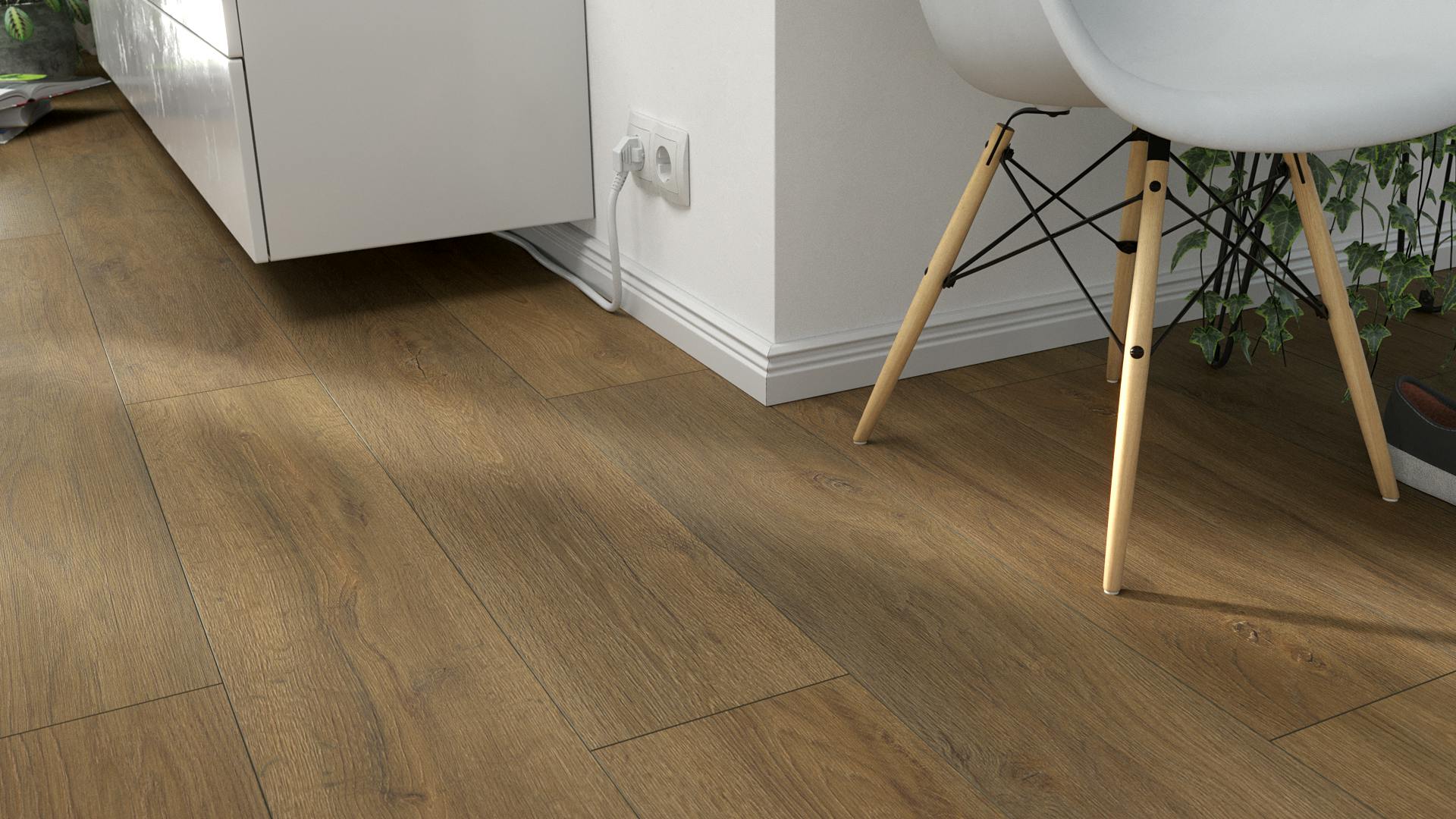 Laminat Kronotex Grand Eiche Braun Produktbild Wohnzimmer - Urban mit Wohnwand zoom