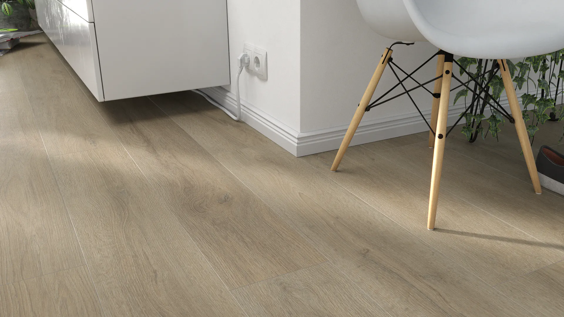 Laminat Kronotex Grand Eiche Titan Produktbild Wohnzimmer - Urban mit Wohnwand zoom