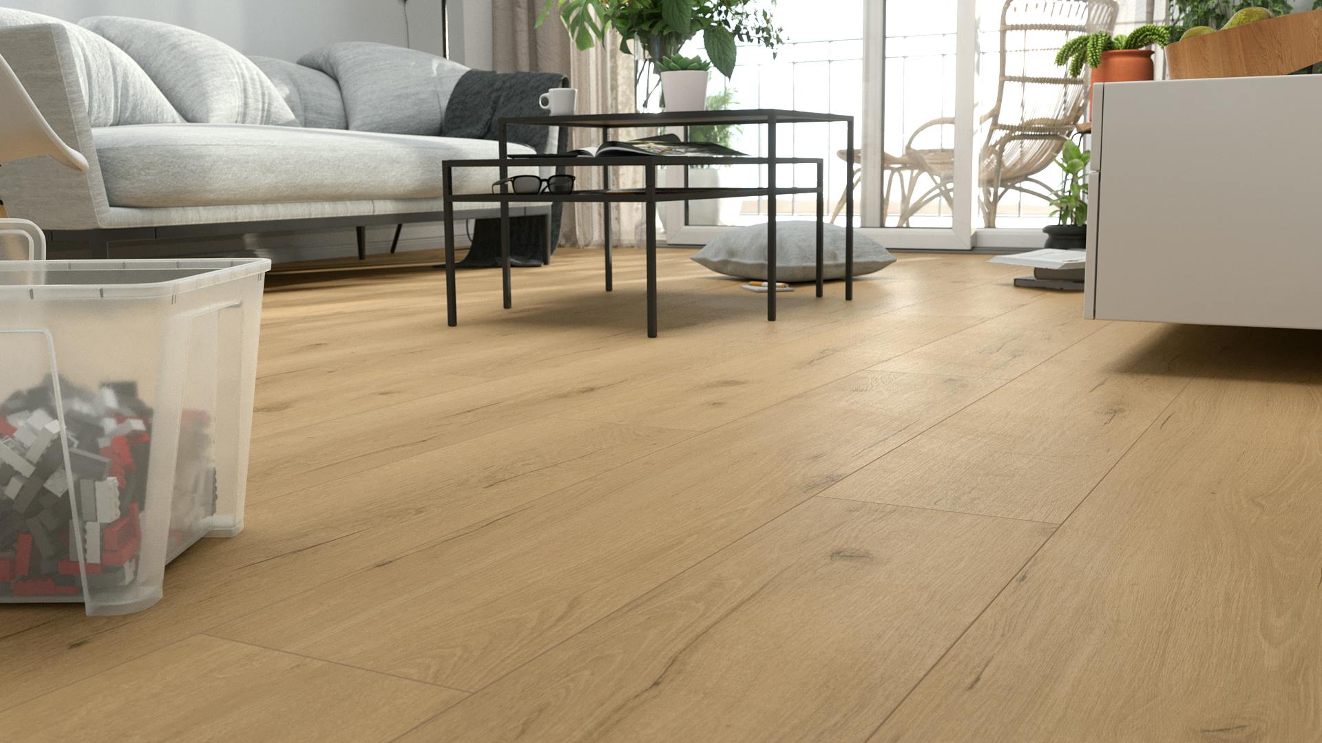 Laminat BoDomo Premium Korbeiche Vanille Produktbild Schlafzimmer - Urban zoom
