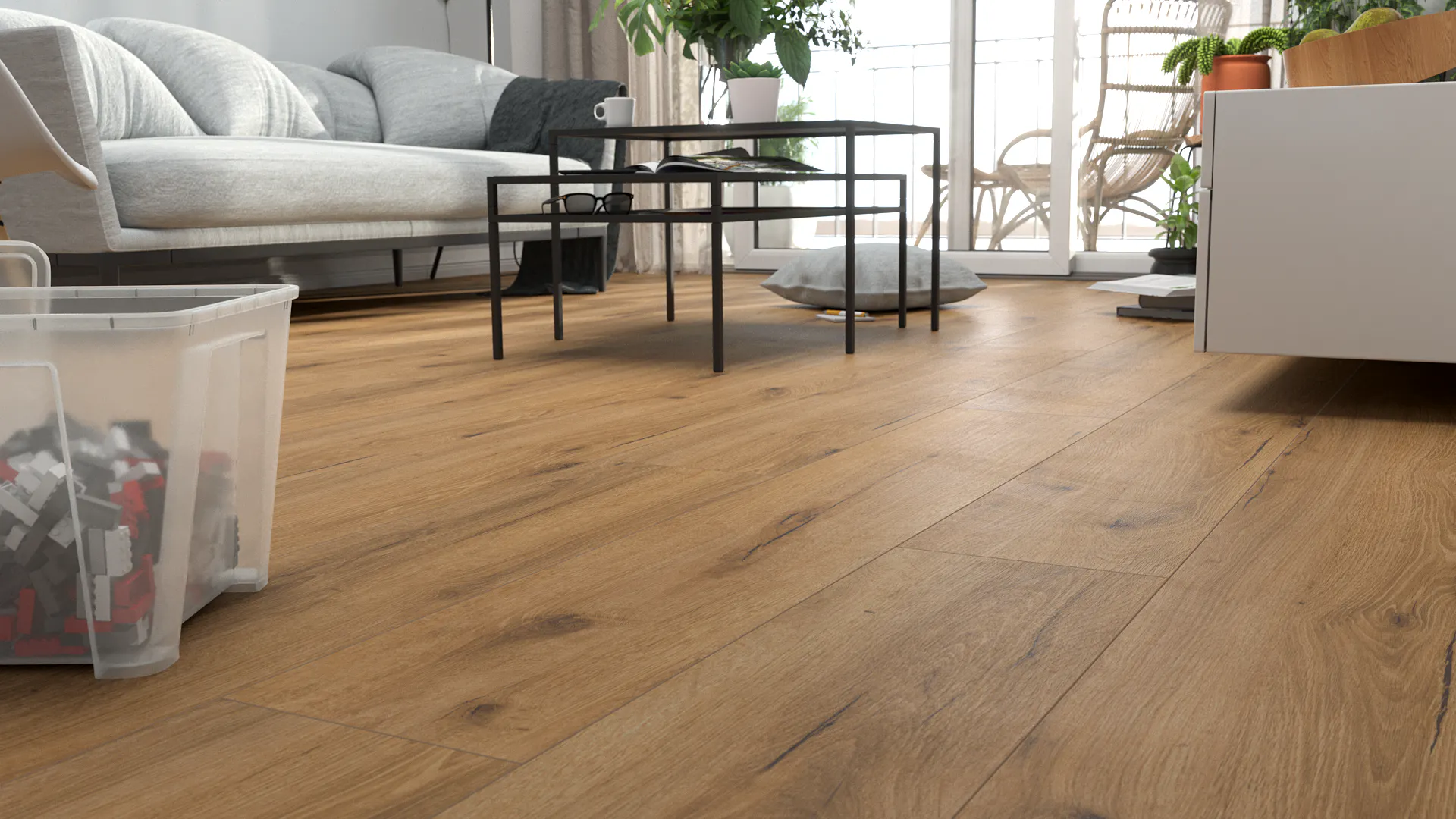 Laminat BoDomo Premium Korbeiche Honig Produktbild Schlafzimmer - Urban zoom